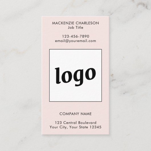 Simple Logo Text QR Code Vertical Blush Pink Visitenkarte (Vorderseite)