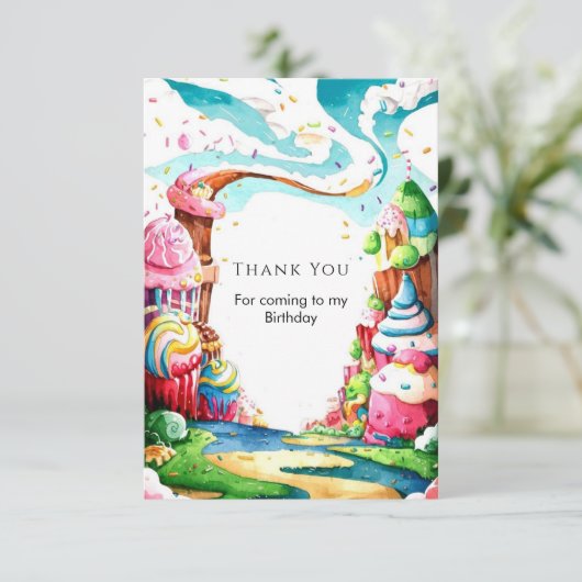 Simple Lollipop Candyland Birthday Dankeskarte (Stehend Vorderseite)