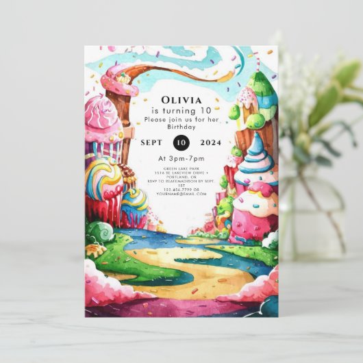 Simple Lollipop Candyland Birthday Einladung (Stehend Vorderseite)