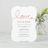 Simple Loopy Liebe Rotes Herz Minimalistische Hoch Einladung (Stehend Vorderseite)