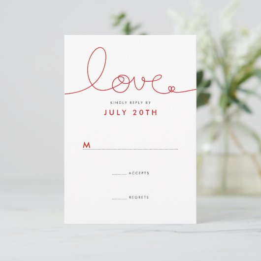 Simple Loopy Liebe Rotes Herz Minimalistische Hoch RSVP Karte (Stehend Vorderseite)