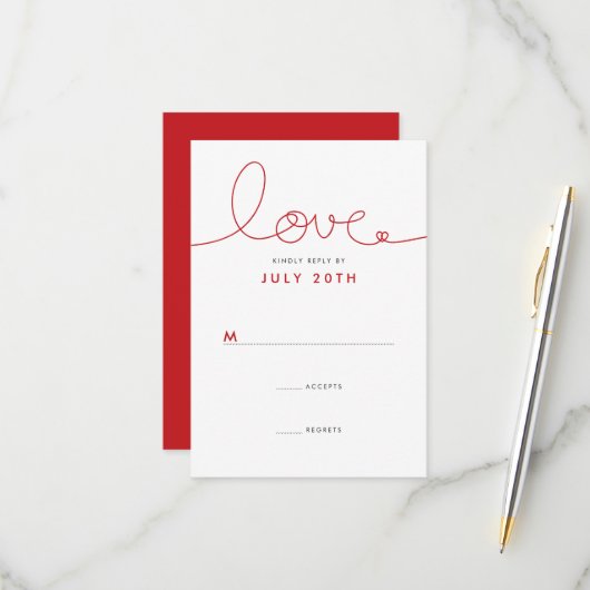 Simple Loopy Liebe Rotes Herz Minimalistische Hoch RSVP Karte (Vorderseite/Rückseite Beispiel)