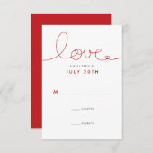 Simple Loopy Liebe Rotes Herz Minimalistische Hoch RSVP Karte (Vorne/Hinten)