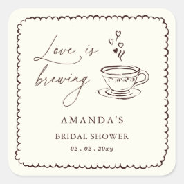 Simple Love is Brewing Coffee Bridal Shower Quadratischer Aufkleber