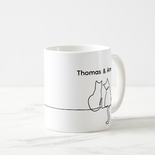 Simple Love Romantic Personalize Two Cat Sitting Kaffeetasse (VorderseiteRechts)