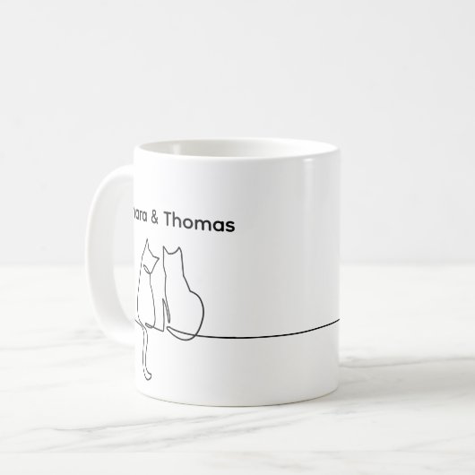 Simple Love Romantic Personalize Two Cat Sitting Kaffeetasse (Vorderseite Links)