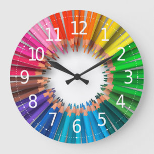 Simple Lovely Colorful Pencils Wall Clock Große Wanduhr