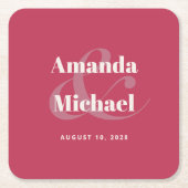 Simple Magenta Modern Minimalist Wedding Rechteckiger Pappuntersetzer (Vorderseite)