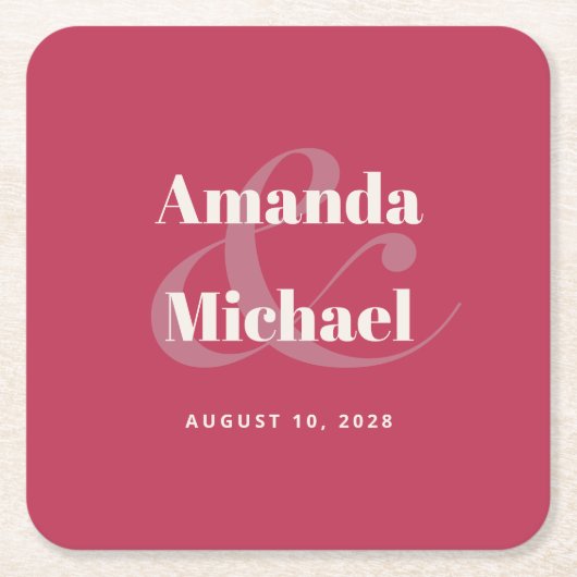 Simple Magenta Modern Minimalist Wedding Rechteckiger Pappuntersetzer (Vorderseite)