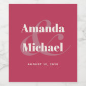 Simple Magenta Moderne Minimalistische Hochzeit Weinetikett (Einzelnes Label)