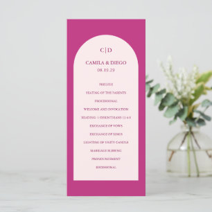 Simple Magenta Pink Monogram Arch Moderne Hochzeit Programm