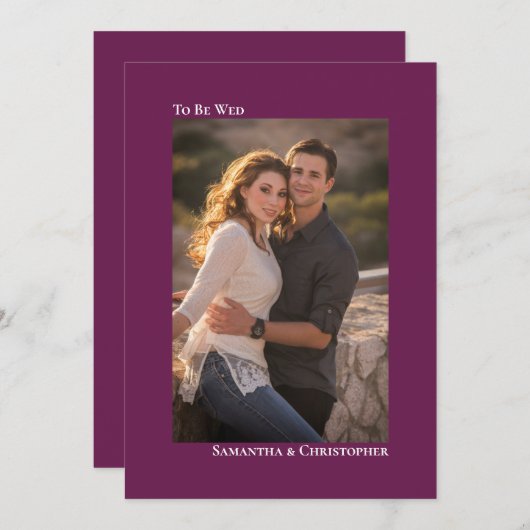 Simple Magenta Plum Vertical Foto Wedding Einladung (Vorne/Hinten)