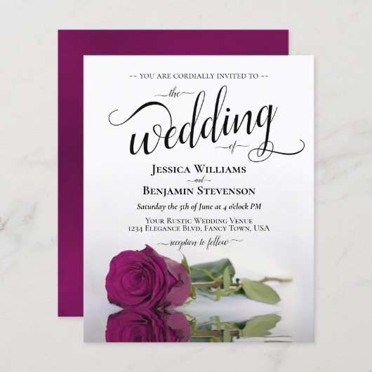 Simple Magenta Rose HAUSHALT Hochzeit Einladung (Vorne/Hinten)