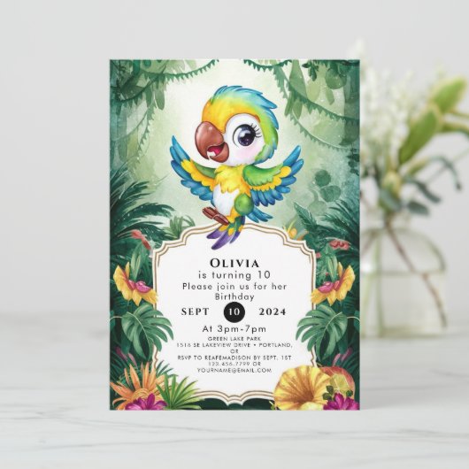 Simple Magic Parrot Birthday Einladung (Stehend Vorderseite)