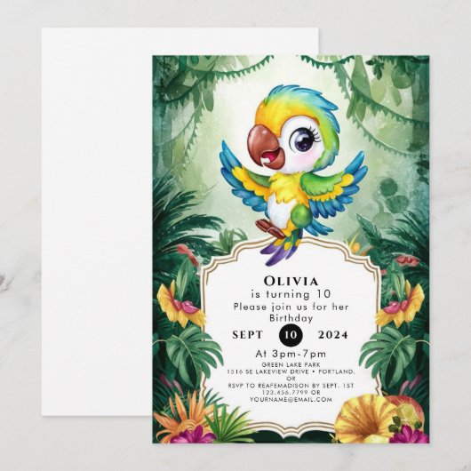 Simple Magic Parrot Birthday Einladung (Vorne/Hinten)
