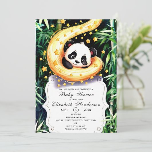 Simple Magical Little Panda Baby Dusche Einladung (Stehend Vorderseite)