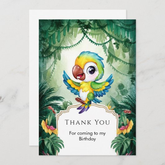Simple Magical Parrot Dankeschön-Karte Einladung (Vorne/Hinten)