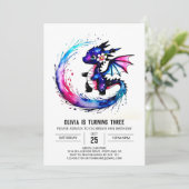 Simple Majestic Dragon Digital Girl zum Geburtstag Einladung (Stehend Vorderseite)