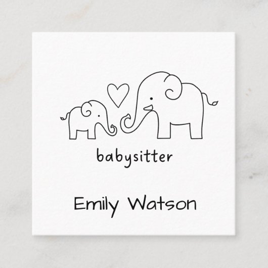 Simple Mama Baby Elephant Heart Babysitter Quadratische Visitenkarte (Vorderseite)