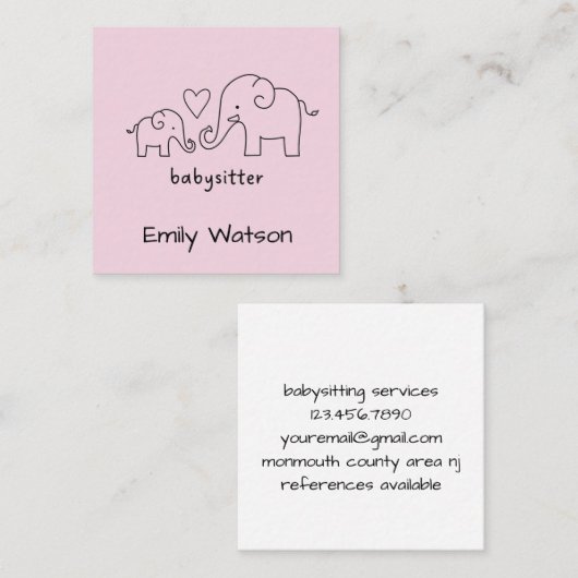 Simple Mama Baby Elephant Heart Babysitter Quadratische Visitenkarte (Vorne/Hinten)
