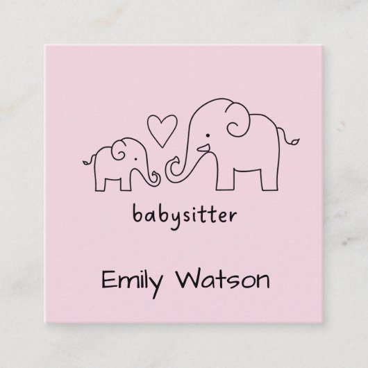 Simple Mama Baby Elephant Heart Babysitter Quadratische Visitenkarte (Vorderseite)