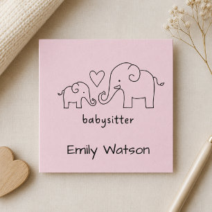 Simple Mama Baby Elephant Heart Babysitter Quadratische Visitenkarte