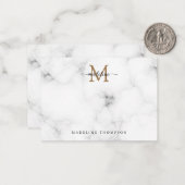 Simple Marble Gold Girly Script Monogram Mitteilungskarte (Vorderseite/Rückseite Beispiel)