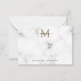 Simple Marble Gold Girly Script Monogram Mitteilungskarte