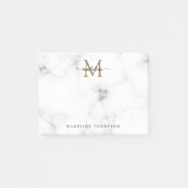 Simple Marble Gold Girly Script Monogram Post-it Klebezettel