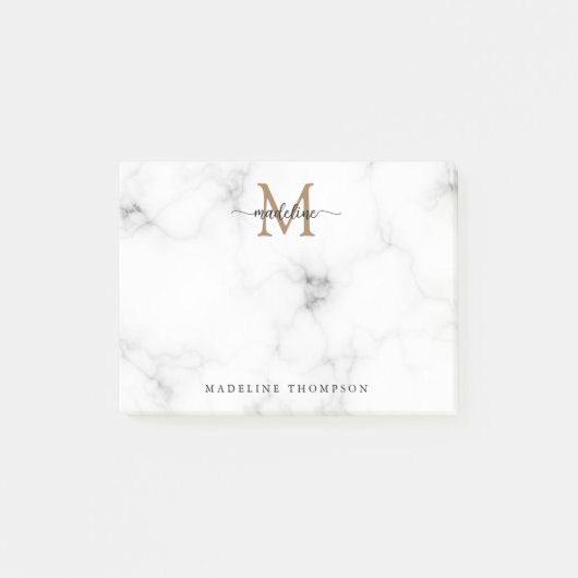 Simple Marble Gold Girly Script Monogram Post-it Klebezettel (Vorderseite)