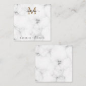 Simple Marble Gold Girly Script Monogram Square Mitteilungskarte (Vorne/Hinten)