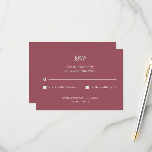 Simple Maroon Custom Wedding RSVP Karte (Vorderseite/Rückseite Beispiel)