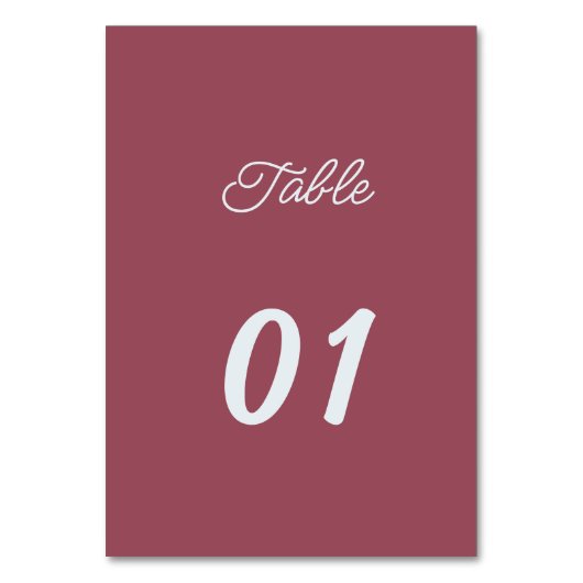 Simple Maroon Personalisiert Wedding Tischnummer (Vorderseite)