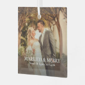 Simple Married & Merry Newlywed Photo, Christmas Ornament Aus Glas (Vorderseite links)