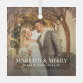 Simple Married & Merry Newlywed Photo, Christmas Ornament Aus Glas (Vorderseite)