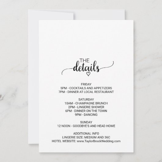 Simple Marsala und Burgund Bachelorette Weekend Einladung (Rückseite)