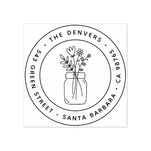 Simple Mason Jar Blume Boho Round Rücksendeadresse Gummistempel (Prägung)