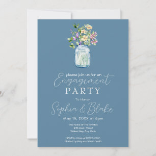 Simple Mason Jar Bouquet Blue Engagement Party Einladung