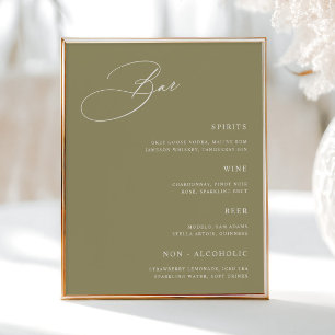 Simple Matcha Green Wedding Bar Menu Poster