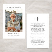 Simple Memorial Funeral Prayer Photo Sympathy Card Visitenkarte
