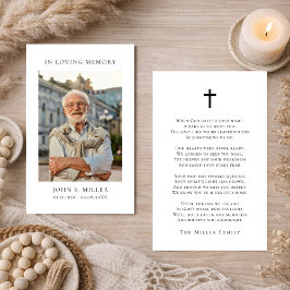 Simple Memorial Funeral Prayer Photo Sympathy Card Visitenkarte