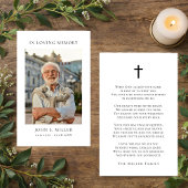 Simple Memorial Funeral Prayer Photo Sympathy Card Visitenkarte