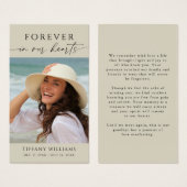 Simple Memorial Photo Forever Hearts Prayer Card (Vorne & Hinten)
