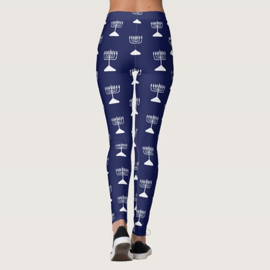 Simple Menorah Pattern Hanukkah Navy Blau Leggings (Rückseite)