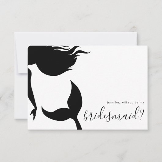 Simple Mermaid Silhouette Bridesmaid Einladung (Vorderseite)