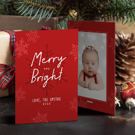 Simple Merry & Bright Script Snowflakes Christmas Feiertagskarte