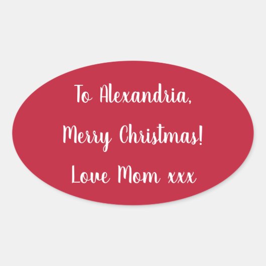 Simple Merry Christmas from Mom Red and White Ovaler Aufkleber (Vorderseite)