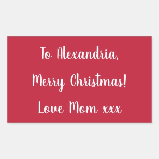 Simple Merry Christmas from Mom Red and White Rechteckiger Aufkleber (Vorderseite)