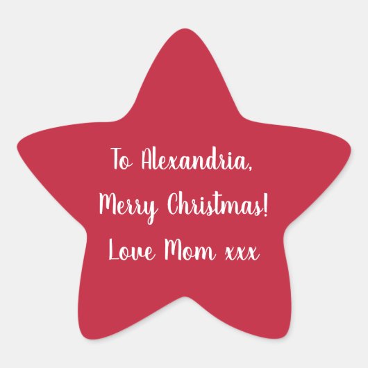 Simple Merry Christmas from Mom Red and White Stern-Aufkleber (Vorderseite)
