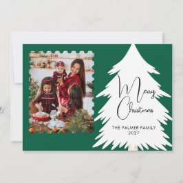 Simple Merry Christmas Pine Tree family photo Feiertagskarte